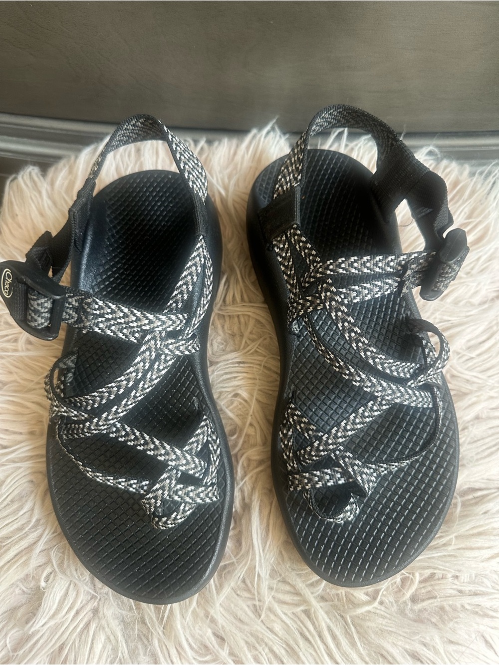 Chaco Black and White Adjustable Sport Sandals
